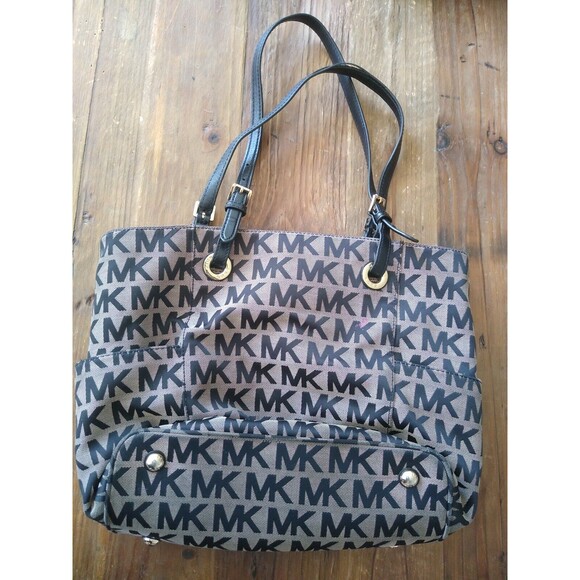 Michael Kors Large Black Signature LOGO Jet Set Shoulder Tote Soho Designer 90s - Picture 3 of 6